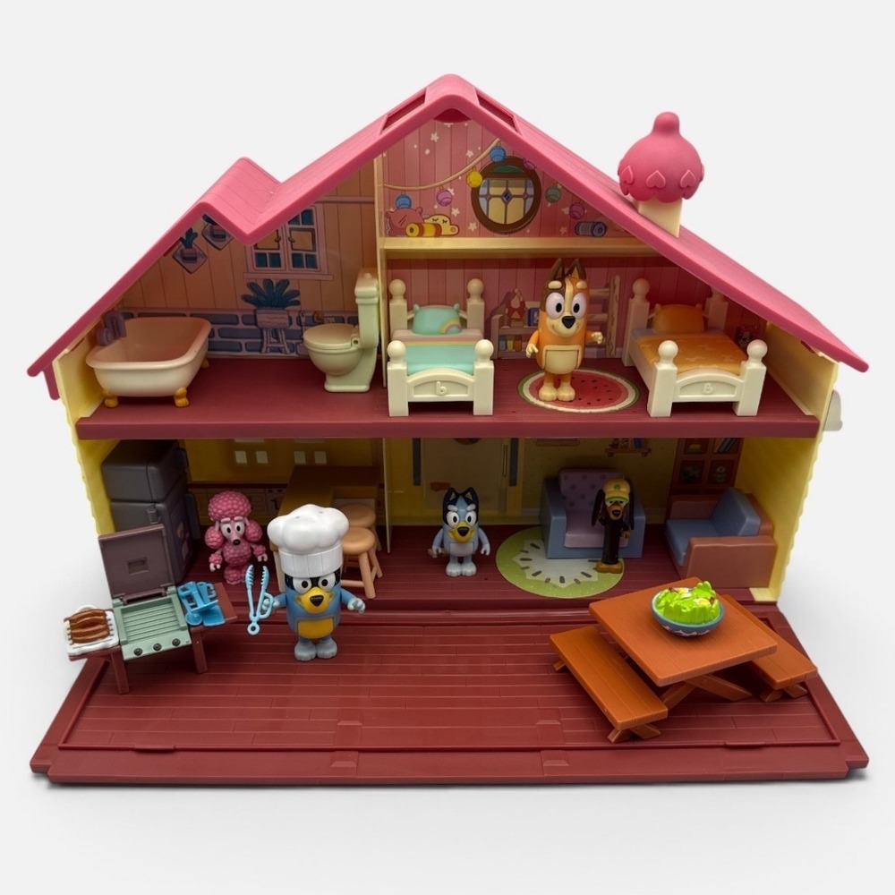 Bluey Family House Playset Fold Up Kids Toy Set Yellow Pink Pretend Play